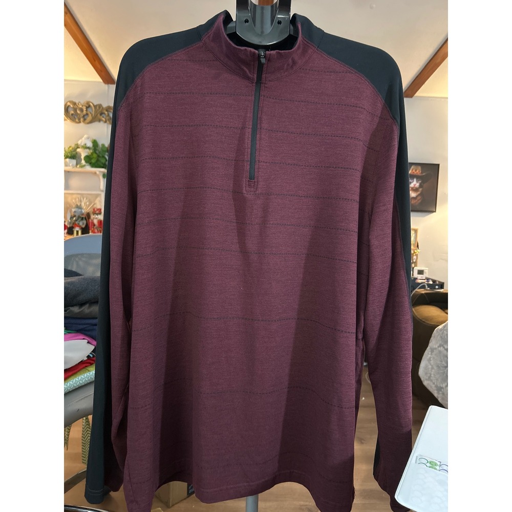 PRO TOUR Men's‎ Burgundy Heathered Striped Quarter Zip Pullover XL Golf Casual